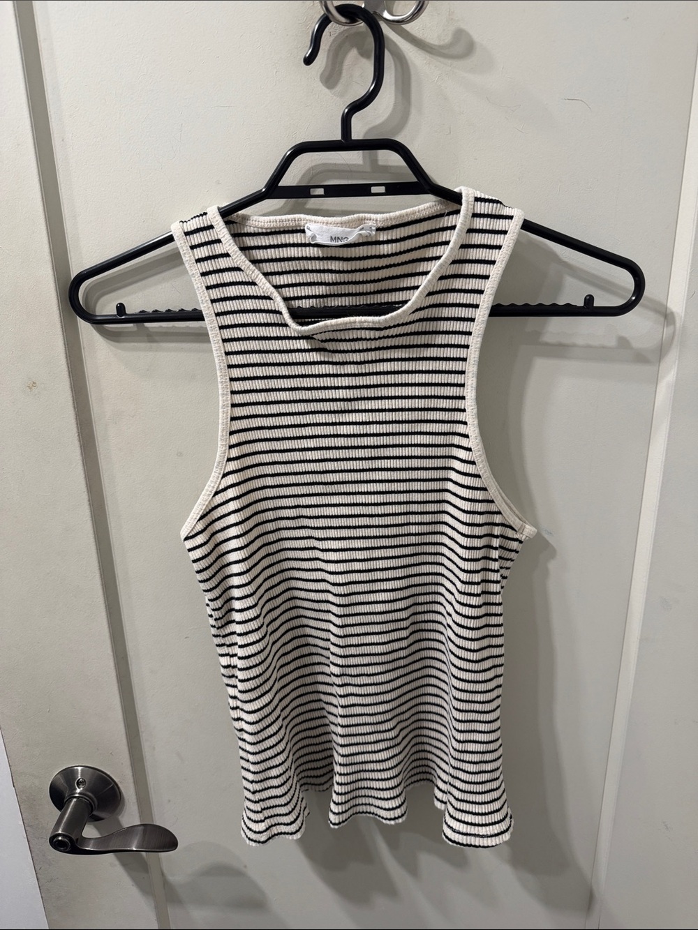 Mango Black and Cream Striped Ribbed Cotton Tank